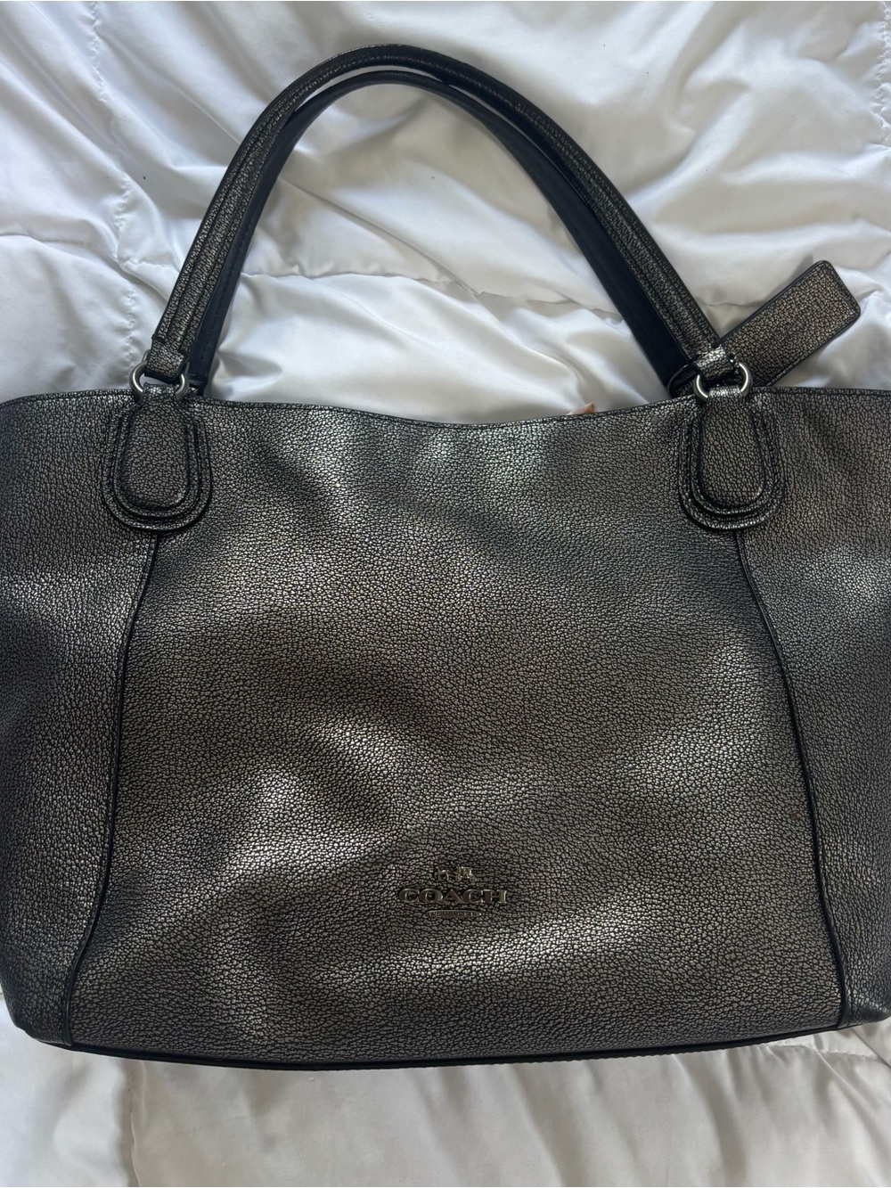 Coach Metallic Pewter Pebbled Leather Shoulder Bag